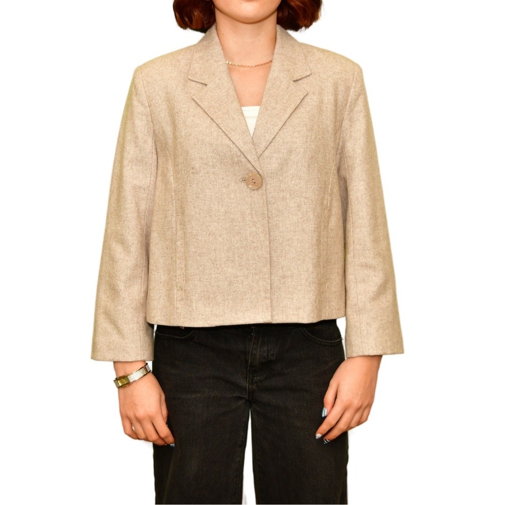 Merona Beige Wool Blend Blazer Jacket | Women's Size M